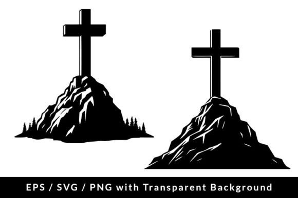 Christian Cross on Top Rock Silhouette