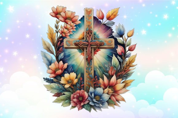 Floral Jesus Cross Clipart and Illustrations