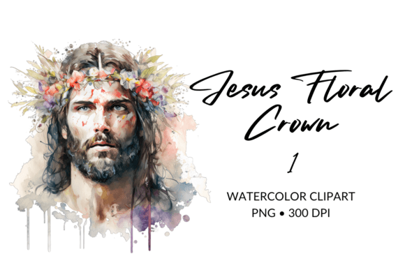 Jesus Floral Crown Watercolor Clipart 1