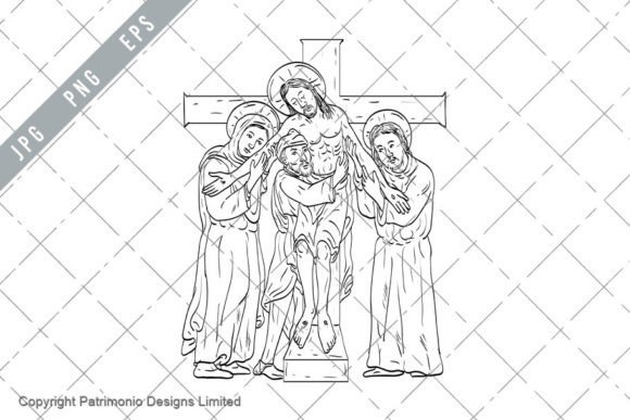 Jesus Taken Down from Cross Line Drawing and Illustrations