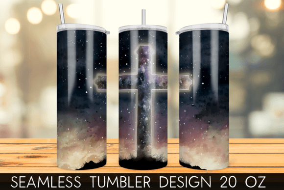 Starry Night Christian Cross Tumbler & Print Templates