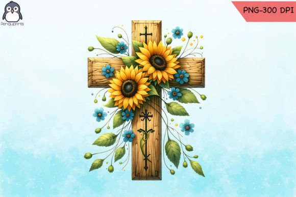 Sunflower Cross Christian PNG for Crafts Projects