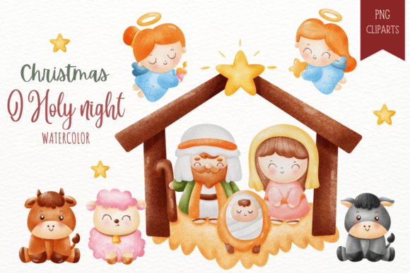 Watercolor Nativity, O Holy Night Jesus Illustrations